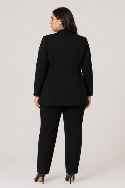Rinascimento Γυναικείο Σακάκι Μακρύ Μαύρο & Μπεζ Plus Size