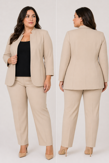 Rinascimento Γυναικείο Σακάκι Μακρύ Μαύρο & Μπεζ Plus Size