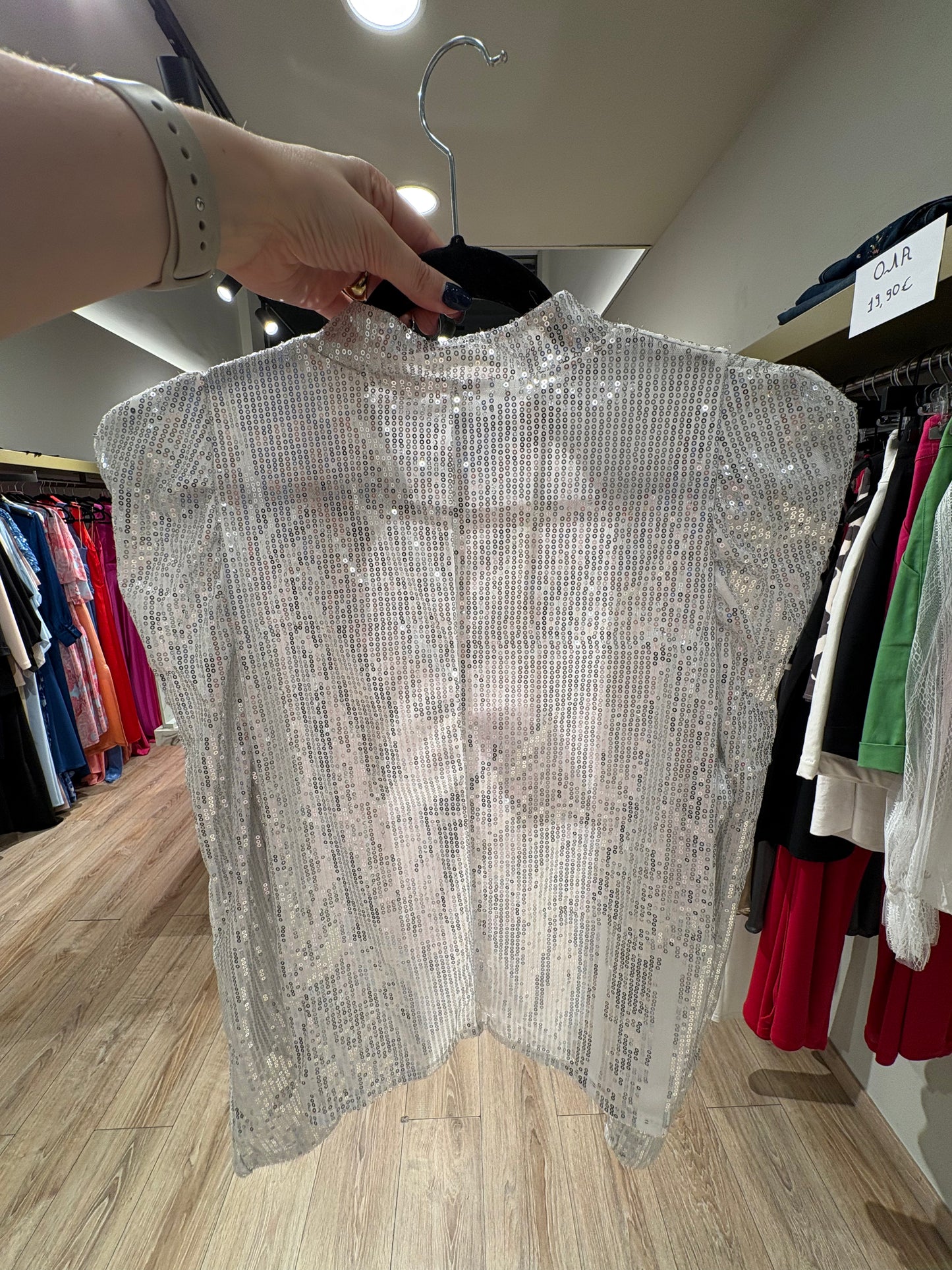 Ζακέτα με παγιέτες λευκή ασημί one size