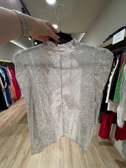 Ζακέτα με παγιέτες λευκή ασημί one size