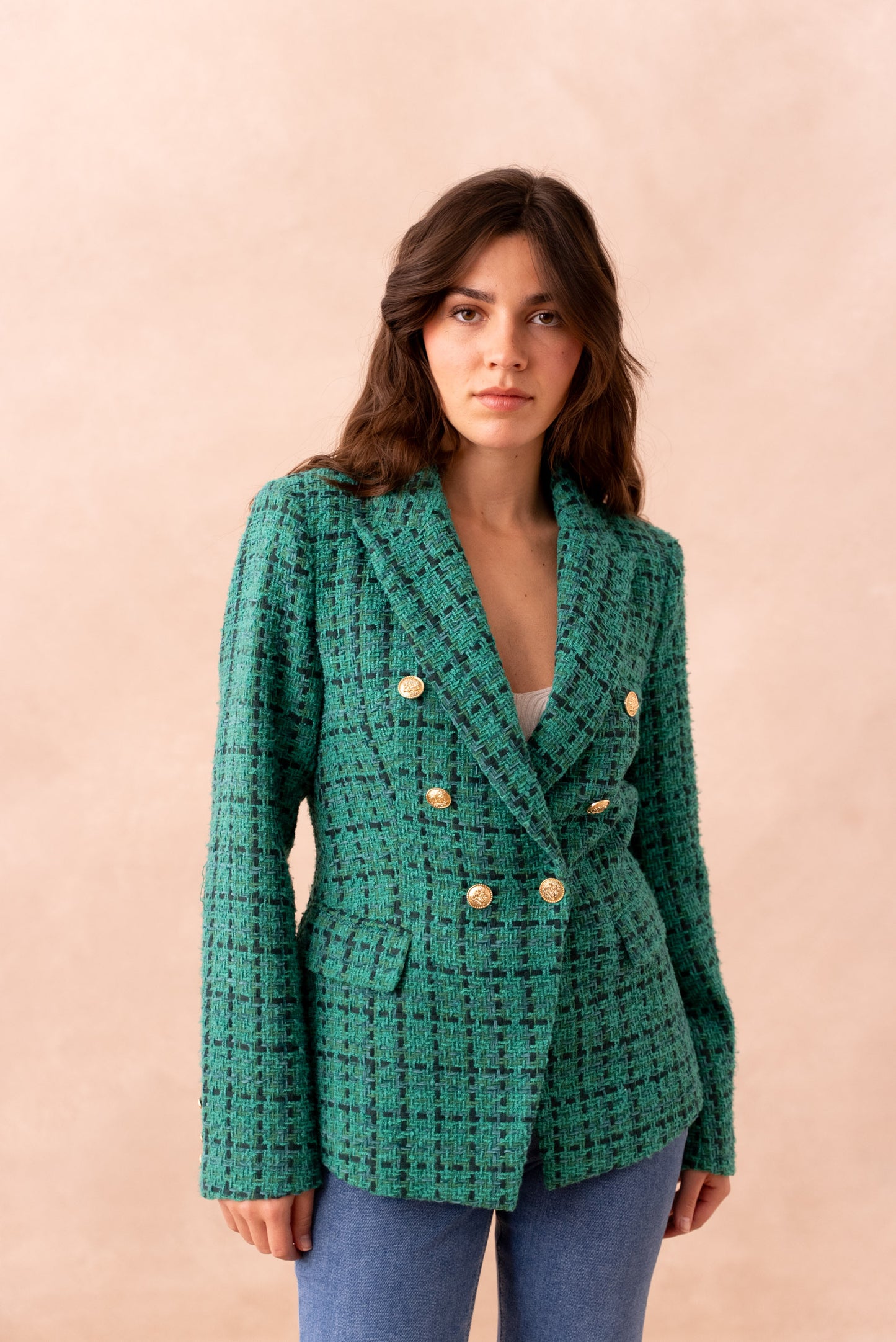 Σακάκι tweed σταυρωτό πράσινο