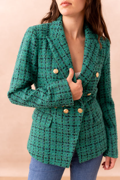 Σακάκι tweed σταυρωτό πράσινο