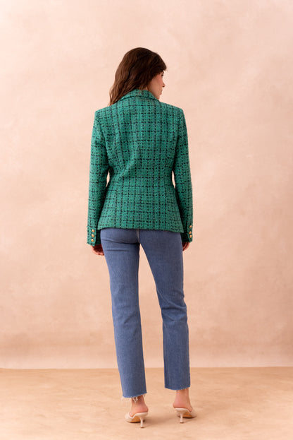 Σακάκι tweed σταυρωτό πράσινο