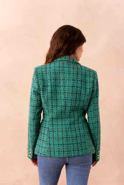 Σακάκι tweed σταυρωτό πράσινο
