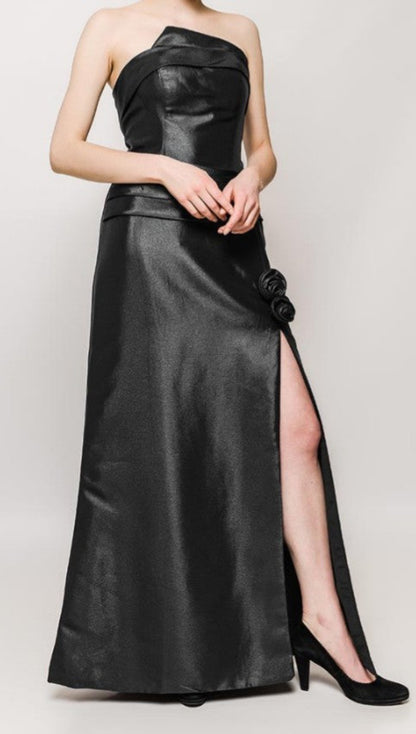 Μάξι φόρεμα στραπλες μαύρο