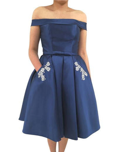 Φόρεμα εποχής κορσέ Α γραμμή μπλε navy