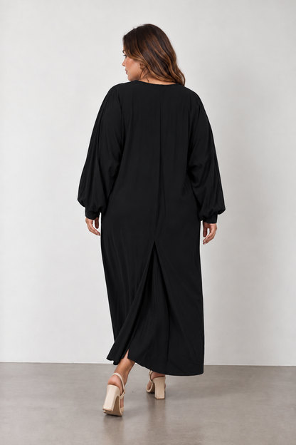 Φόρεμα μακρυμάνικο v neck με κουμπάκια plus size για κάθε μέρα θα μαύρο -καφέ