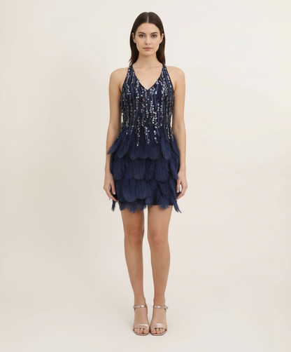 Μίνι Φόρεμα με Πούλιες και Φτερά – Κοκτέιλ Βραδινό