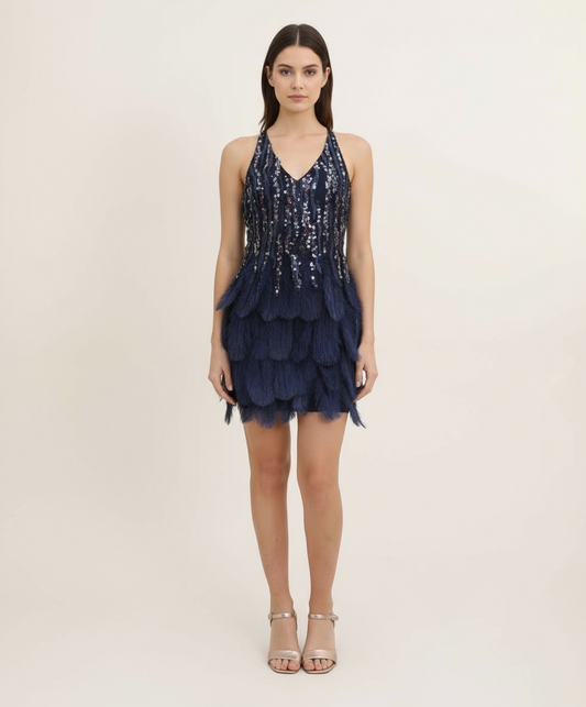 Μίνι φόρεμα με πούλιες  και φτερά