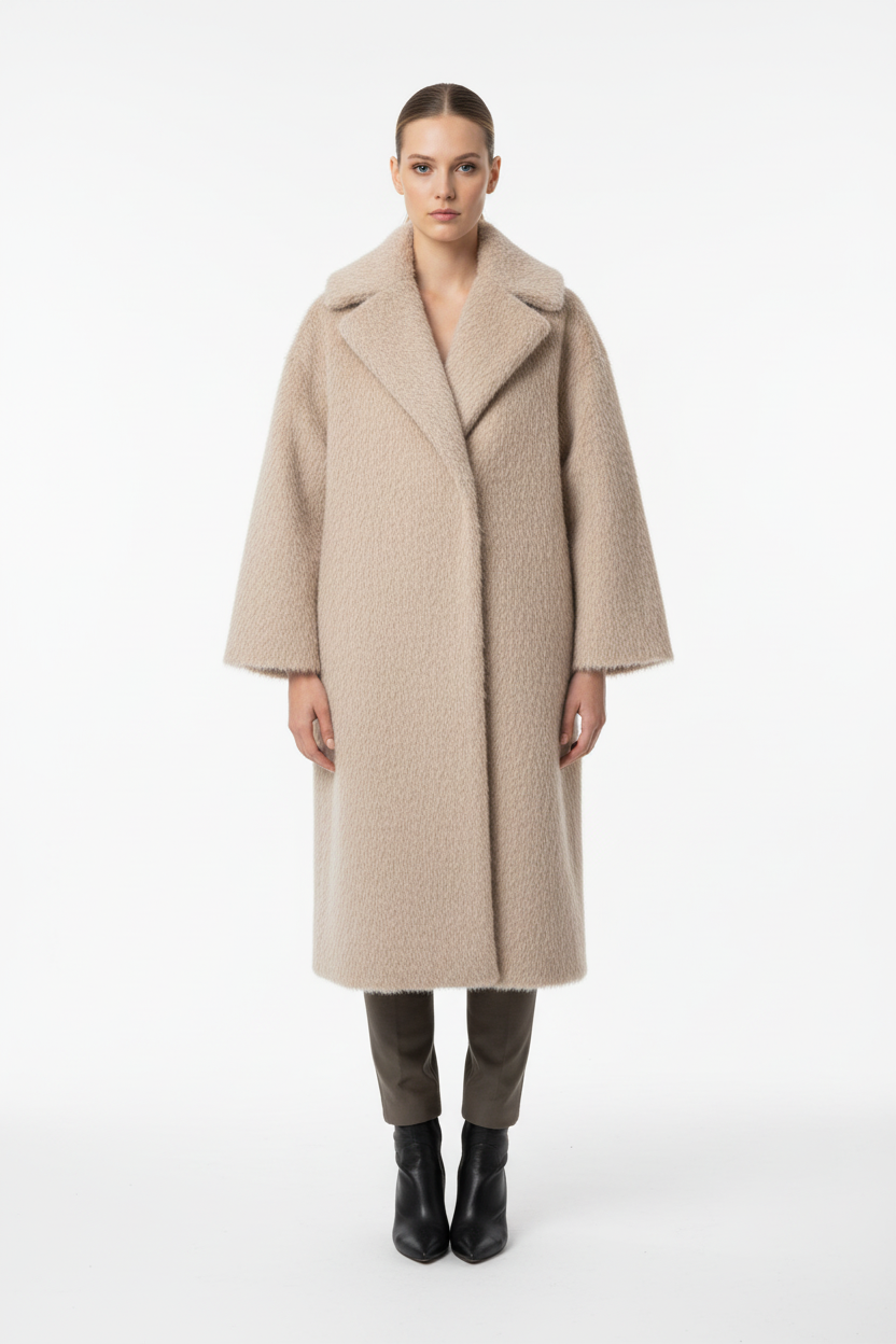 Μπεζ Παλτό με Όψη Γούνας - Γυναικείο Faux Fur
