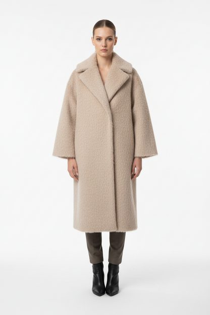 Μπεζ Παλτό με Όψη Γούνας - Γυναικείο Faux Fur