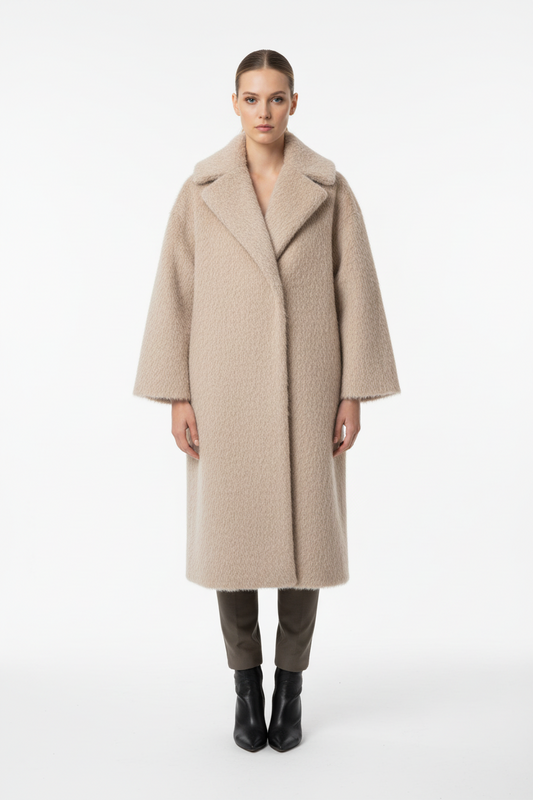 Μπεζ Παλτό με Όψη Γούνας - Γυναικείο Faux Fur