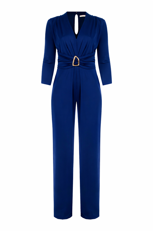 Rinascimento Γυναικείο Ολόσωμη Φόρμα Μαύρο & Μπλε με Μανίκι Plus Size