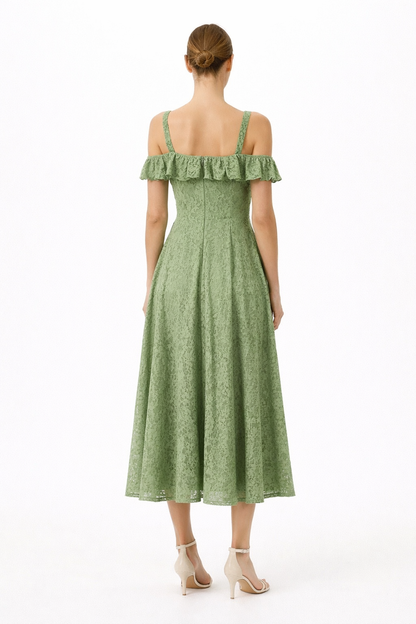 Midi Φόρεμα Μέντα Δαντέλα για Γάμο & Βάφτιση