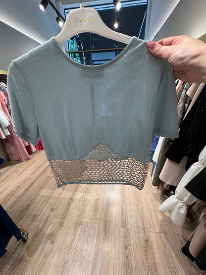 Crop top κοντομάνικο lurex ροζ & σιέλ