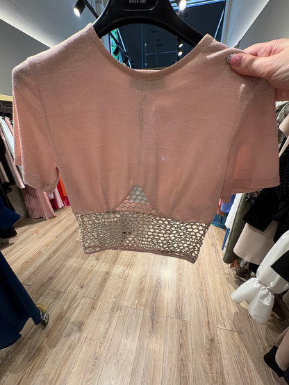 Crop top κοντομάνικο lurex ροζ & σιέλ