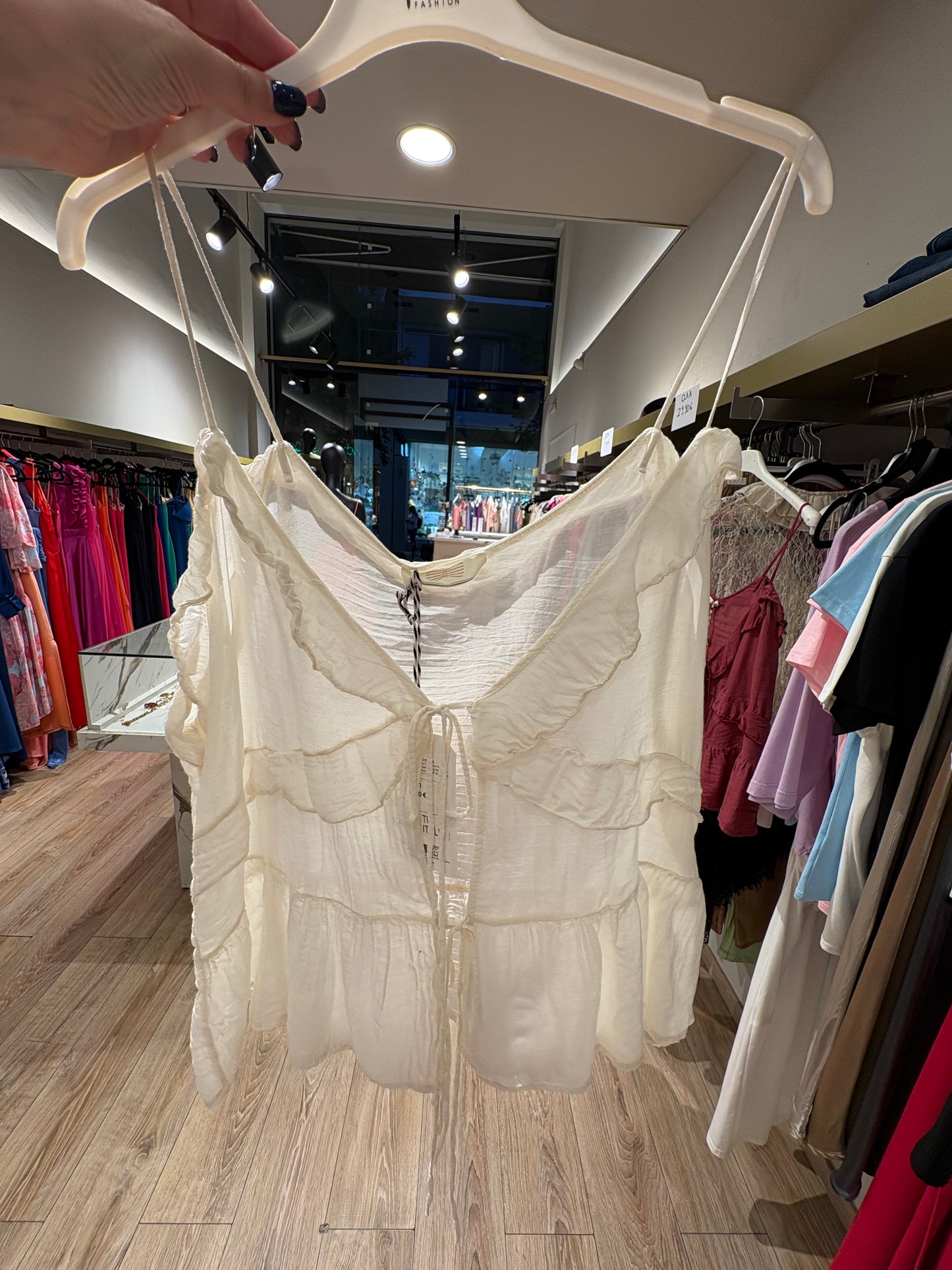 Τοπ τιραντέ με βολάν αέρινο boho μπεζ & μπορντό