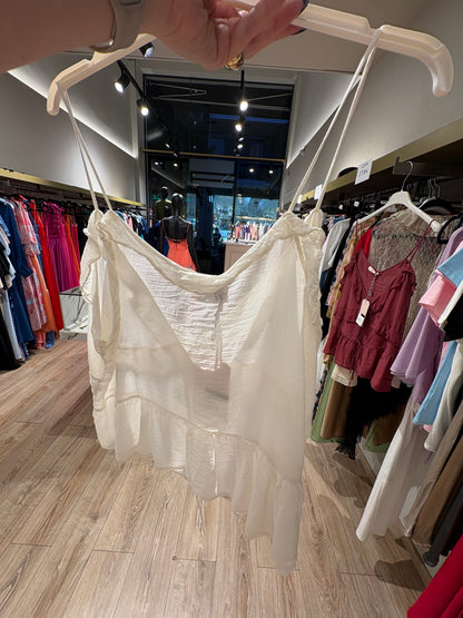 Τοπ τιραντέ με βολάν αέρινο boho μπεζ & μπορντό