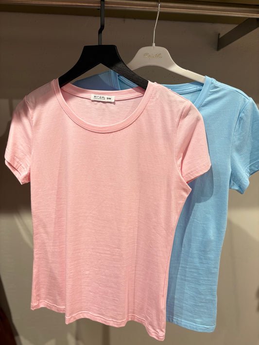Βαμβακερό basic T-shirt σε ροζ & γαλάζιο