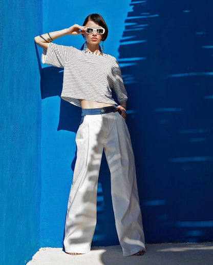 Tshirt crop ριγέ με μανίκι 3/4
