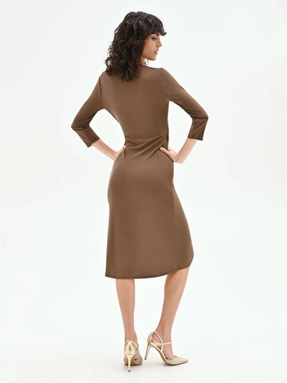 Rinascimento Φόρεμα Midi με μακρύ μανίκι καφέ office look