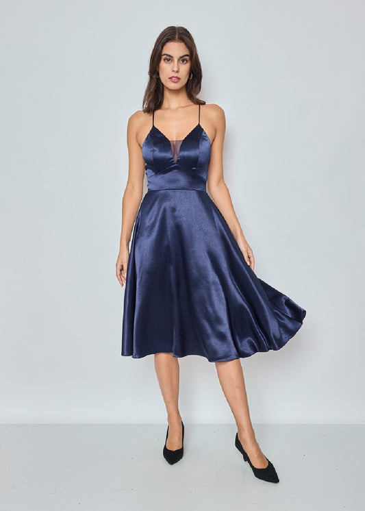 Midi σατέν φόρεμα navy blue