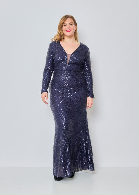 ΜΑΚΡΥ ΦΟΡΕΜΑ ΜΠΛΕ ΣΚΟΥΡΟ ΜΕ ΠΑΓΙΕΤΕΣ PLUS SIZE