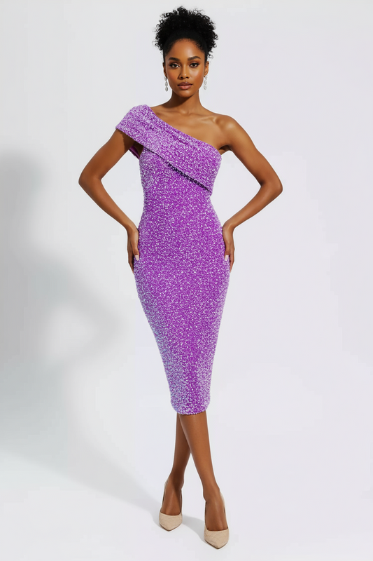 Βελούδινο φόρεμα midi με έναν ώμο